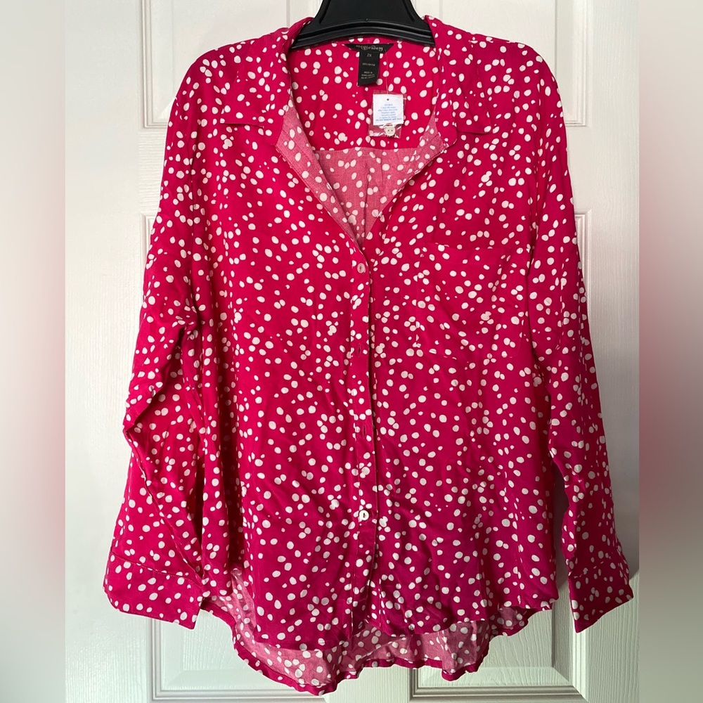 Millenium Polka Dots Hi- Lo Long Sleeves Blouse- 2x